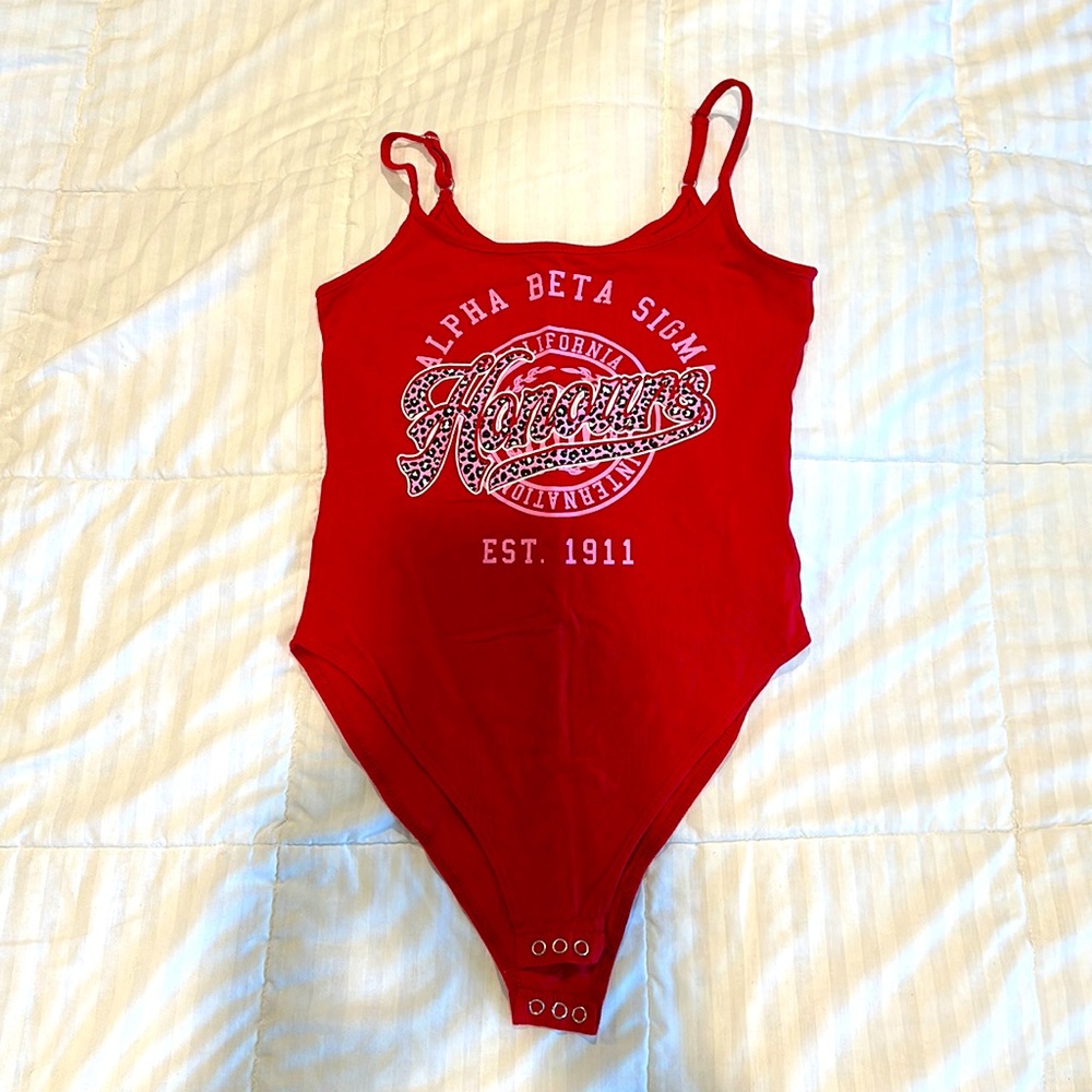Red graphic bodysuit